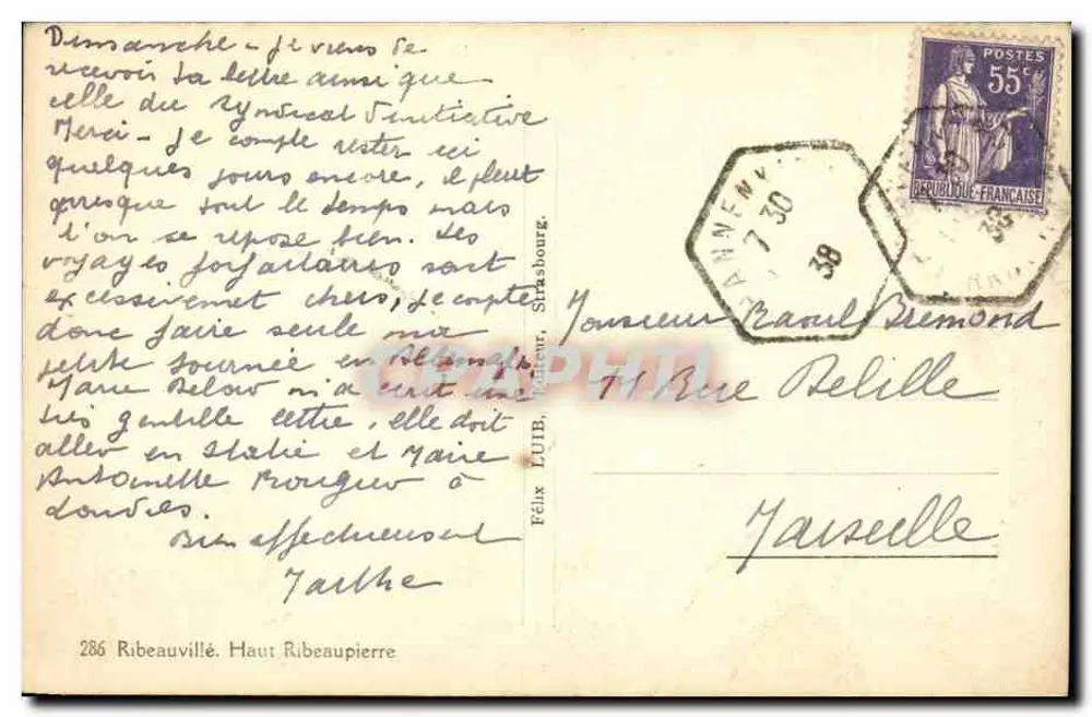 Torre de vigia de Ribeauvillé — Haut-Ribeauvillé — editor Félix Lüib, Strasbourg - Verso