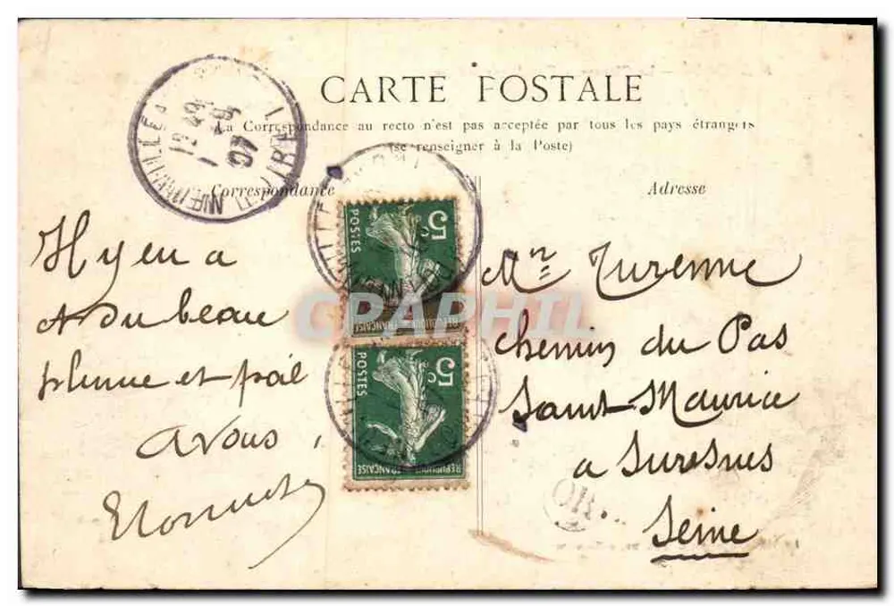 Saint-Ilyé — O Castelo — Fachada sobre o Parque — Librairie-Papeterie O. Perche, em Neuville - Verso