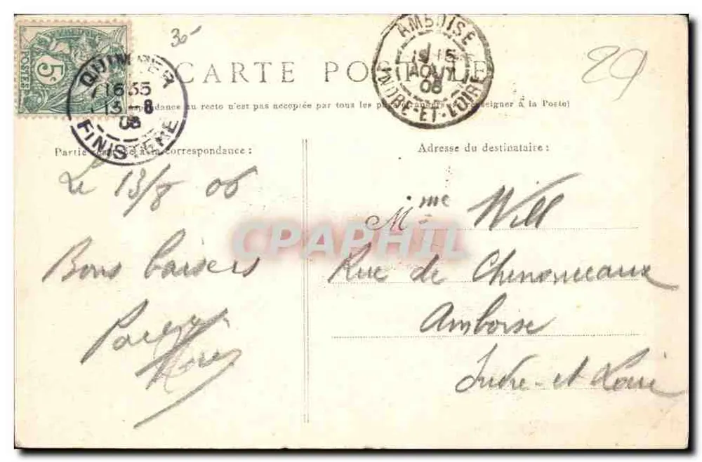 Quimper — O Campo de Batalha e a Prefeitura — Coleção Villard, Quimper - Verso