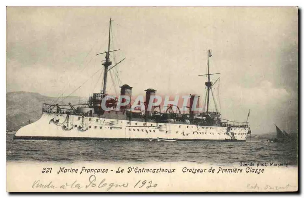 Le D'Entrecasteaux — Kreuzer der ersten Klasse — Guende phot. Marseille - Vorderseite