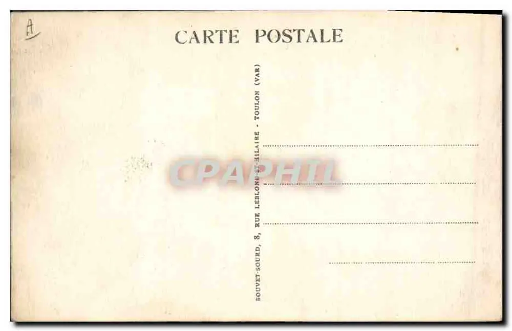 Cruzador Émile Bertin — Porto ao pôr do sol — Editor: BOUTET-SOURD, 8, Rue Leblond-Hillaire, Toulon (Var) - Verso