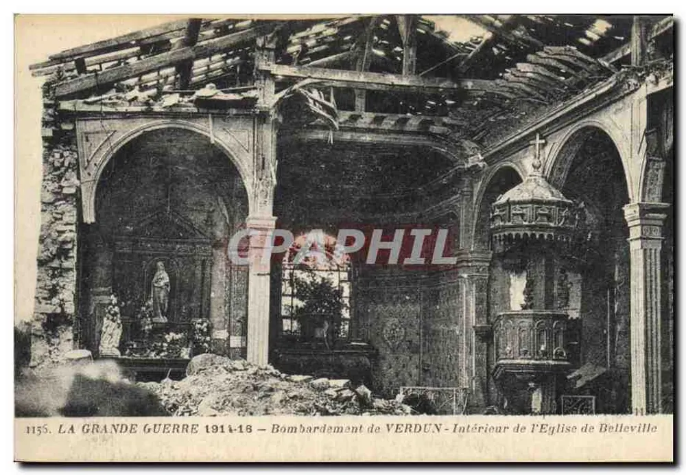 Innenraum der Kirche von Belleville — Bombardierung von Verdun — Der Große Krieg 1914-16 - Vorderseite