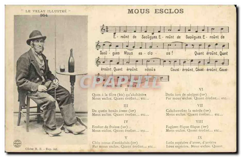 Mous Esclos — canção local — "Le Velay Illustré" n° 954 - Frente