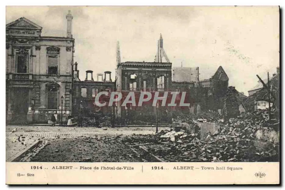 Albert — Rathausplatz — Zerstört 1914 — Verlag E.D. — Serie 15 - Vorderseite