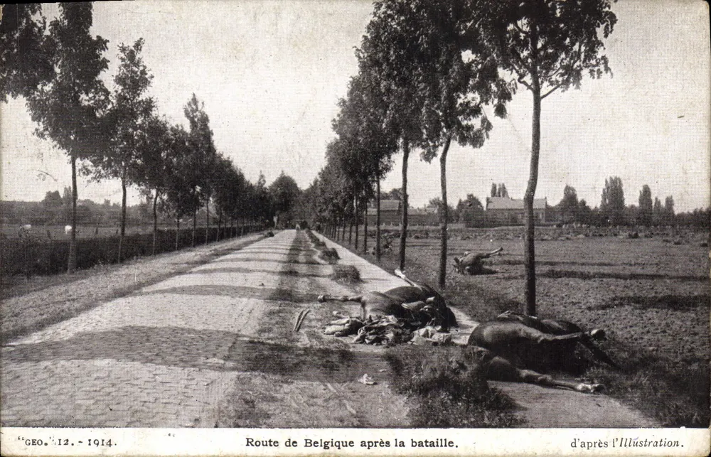 Straße von Belgien nach der Schlacht — nach der Illustration — "GEO." 12 - 1914 - Vorderseite