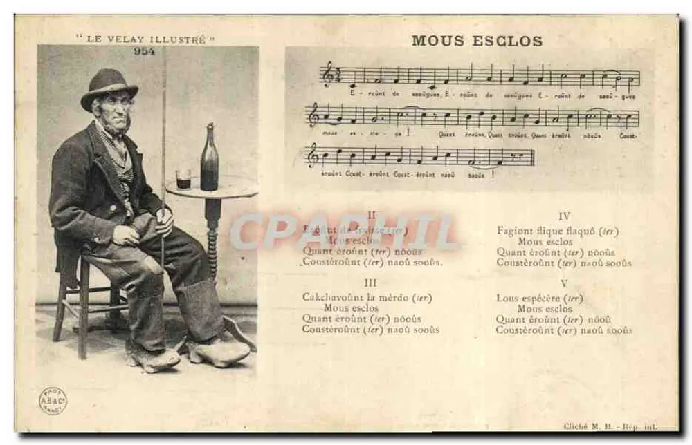 Mężczyzna siedzący z butelką — "Le Velay Illustré" n°954 — Wydawca A.B.&C. (Kadr M. B. - Rep. int.) - Awers