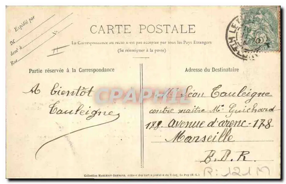 Mężczyzna siedzący z butelką — "Le Velay Illustré" n°954 — Wydawca A.B.&C. (Kadr M. B. - Rep. int.) - Rewers