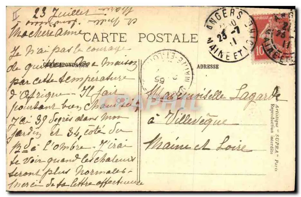 Schloss Landifer (Maine-et-Loire) — 16. Jahrhundert — Auszug aus dem Werk des Barons O. de Wismes « Le Maine et l'Anjou » - Rückseite