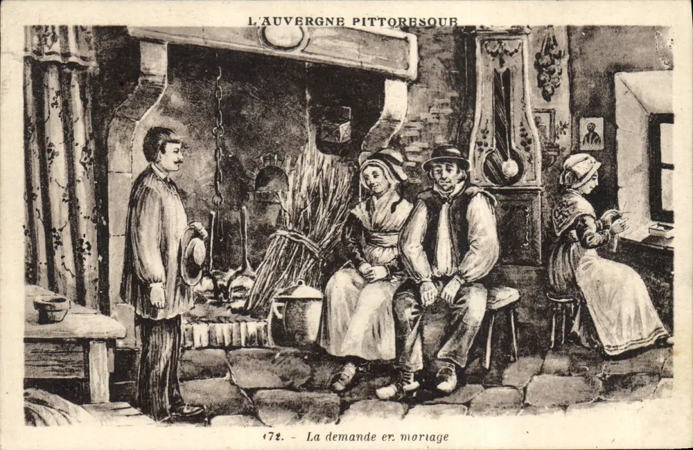 L'Auvergne pittoresque — La demande en mariage — Éditeur : L. de l'Hotel-de-Ville, Vichy, n° 172 - Frente