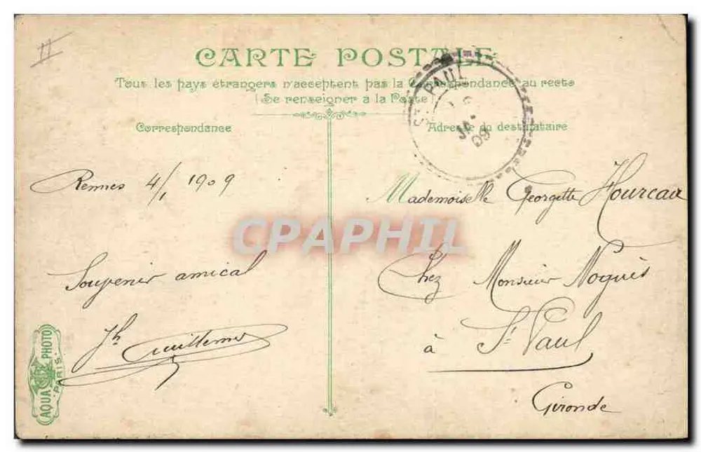 Rennes. A Prefeitura — editor L.V. & Cie, n° 613 - Verso