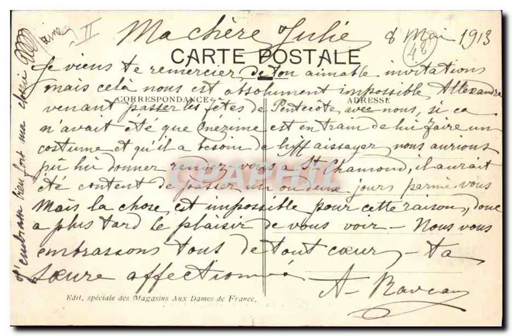 Roanne - La Sous-Préfecture, le Cèdre — Éditeur : Magasins Aux Dames de France - Rewers