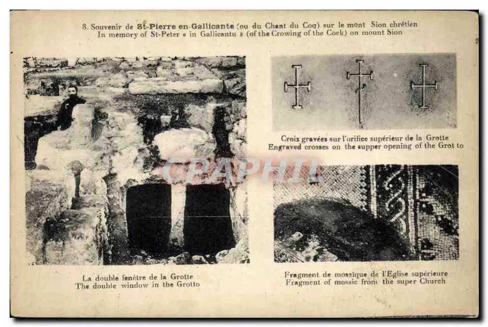 Grotte des Petrus in Gallicantu — Erinnerung an das Hahnenschreien auf dem Berg Zion — Verlag A. Thubert, Nr. 8 - Vorderseite