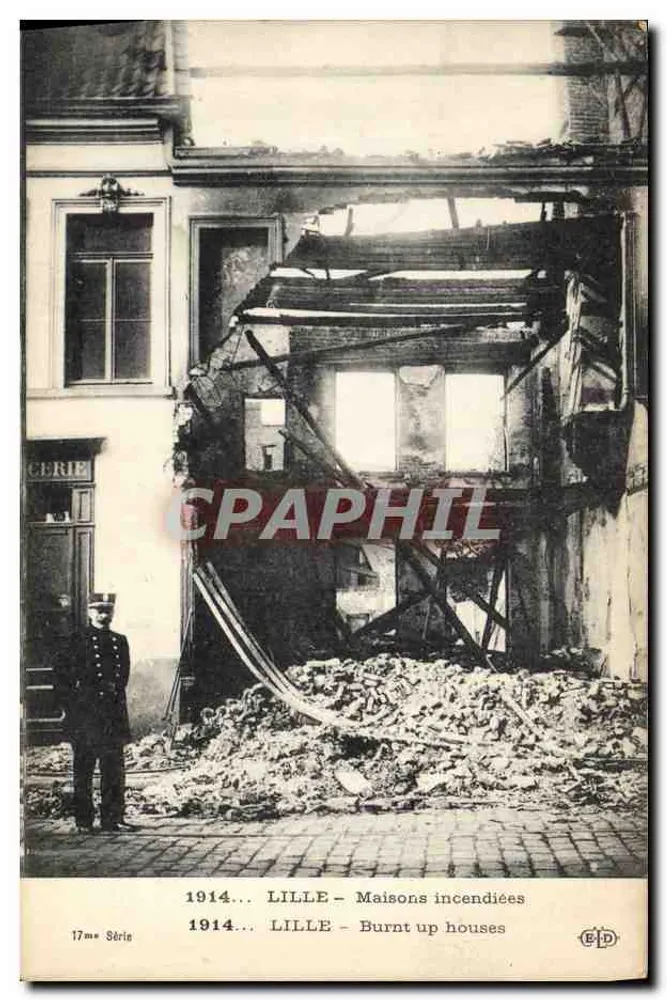 Lille - Casas incendiadas — 1914 — Editor E. Le Deley, Série 17me - Frente