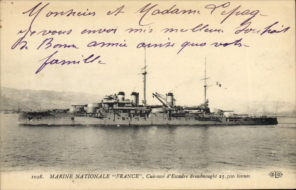 Marine Nationale "France" — Schlachtschiff dreadnought 23.500 Tonnen — E.D. n°1038 - Vorderseite