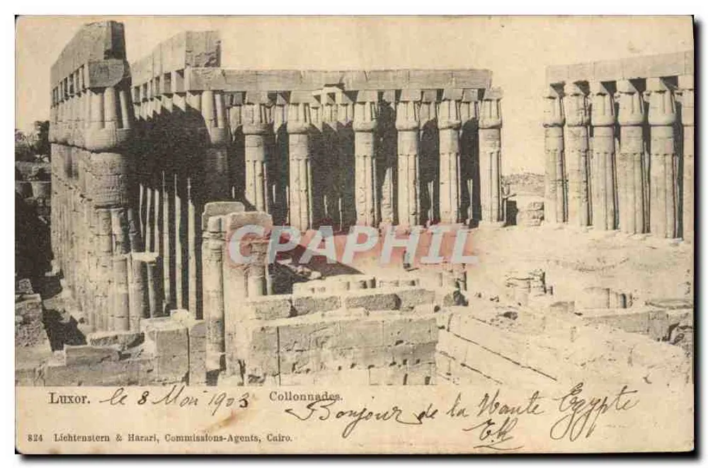 Templo de Karnak em Luxor — vista das colunatas — Lichtenstern & Harazi, Commissions-Agents, Cairo, n°824 - Frente