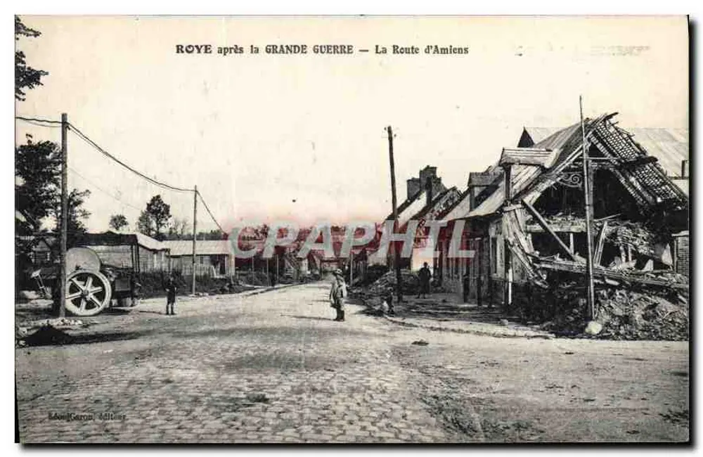 Roye após a Grande Guerra — A Rua de Amiens — Editor Sauvageon & Millier - Frente