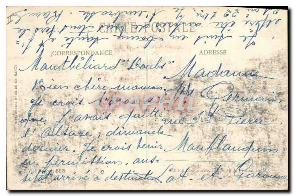 Dannemarie - Der von den Deutschen bombardierte Viadukt (31. Mai 1915) — Antike Ansichtskarte n°664, Ausgabe Maourne, Louvigny de France, Belfort - Rückseite