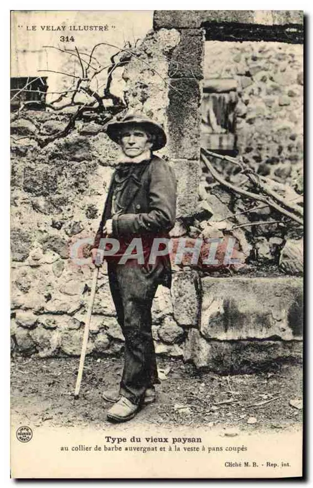 Typ des alten Auvergne-Bauern mit dem Auvergne-Bartkragen und der Doppelpinselfäustling — Le Velay Illustré, Nr. 314, Foto von M. B. - Rep. int. - Vorderseite