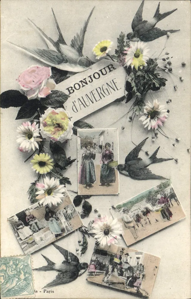 BONJOUR d'AUVERGNE — dekor kwiatowy i ptaki — wydawca nieznany - Awers