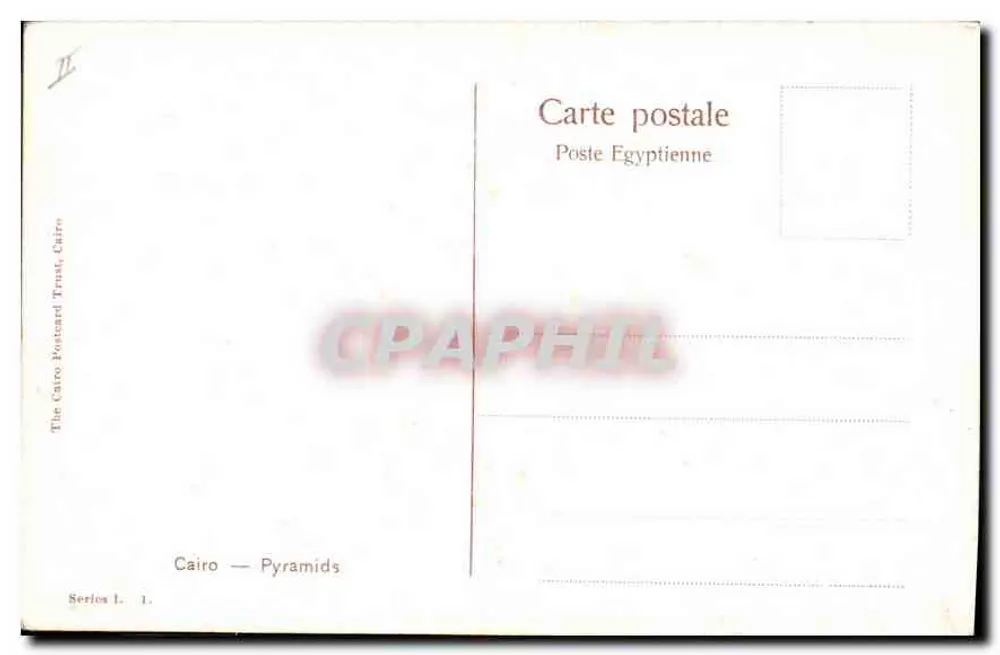 Cairo — Pirâmides — The Cairo Postcard Trust, Série 1, n°1 - Verso