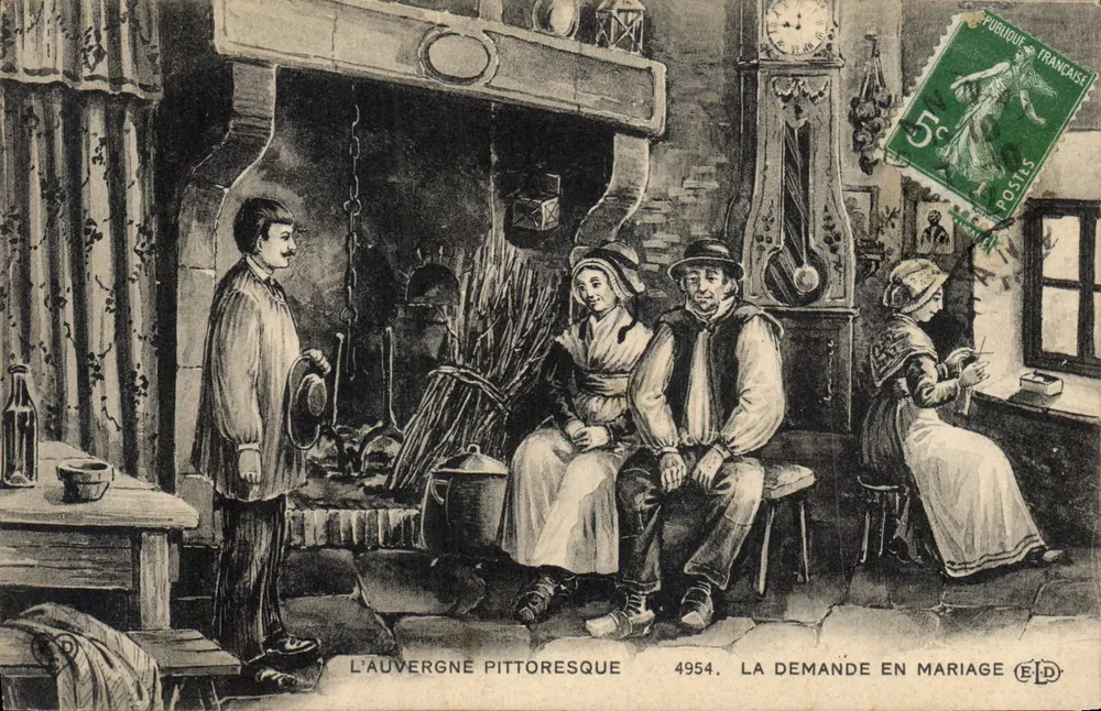 Das pittoreske Auvergne — Die Verlobung — Verleger E.D. n° 4954 - Vorderseite