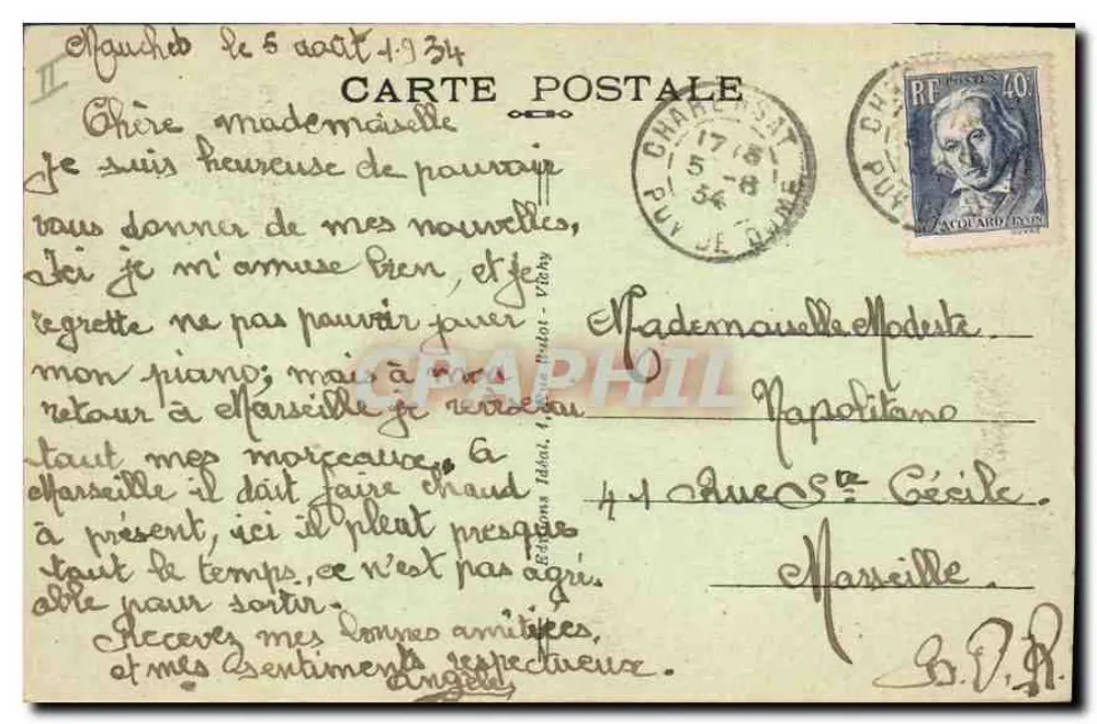 Junge Auvergnate — Die malerische Auvergne — Serie 69 - Rückseite