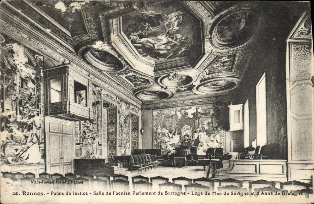 Rennes - Palast der Gerechtigkeit - Saal des ehemaligen Parlaments von Bretagne - Loge von Madame Sévigné und Anne von Bretagne - Vorderseite