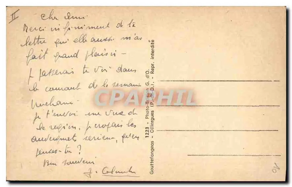ले ऑवर्न - गांव के दृश्य एक जोड़े के साथ पारंपरिक वस्त्र में - G. d'O. (संख्या 1223) - पीछे