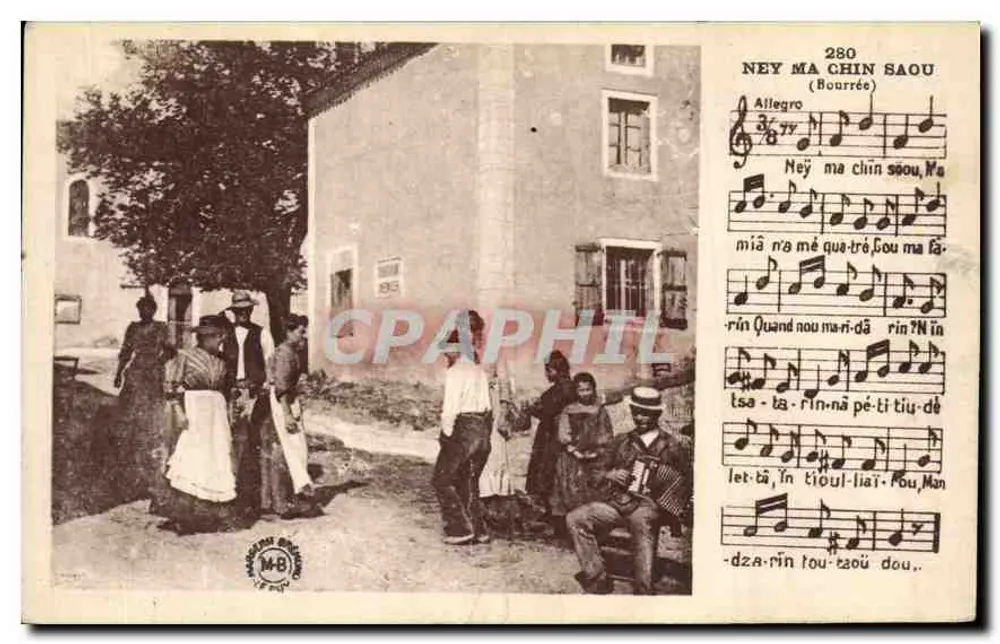 Scena uliczna w Bourrée — muzyka i taniec — wydawca M-B, nr 280 - Awers