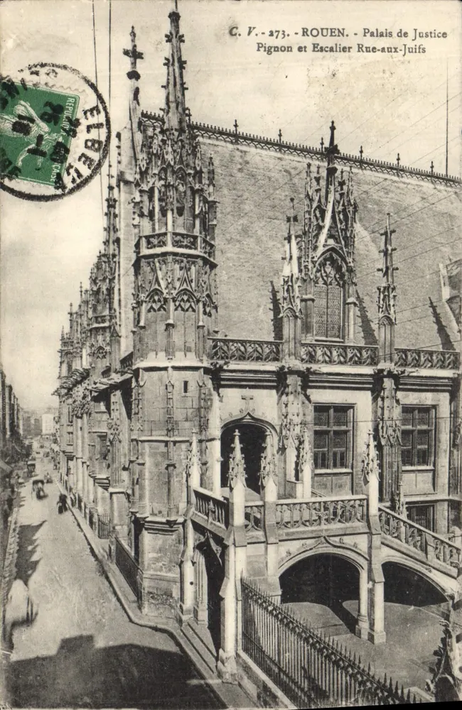 Rouen - Palast der Gerechtigkeit, Fassade und Treppe der Rue-aux-Juifs — C.V. 273 — Verlag Pignon und Escalier - Vorderseite