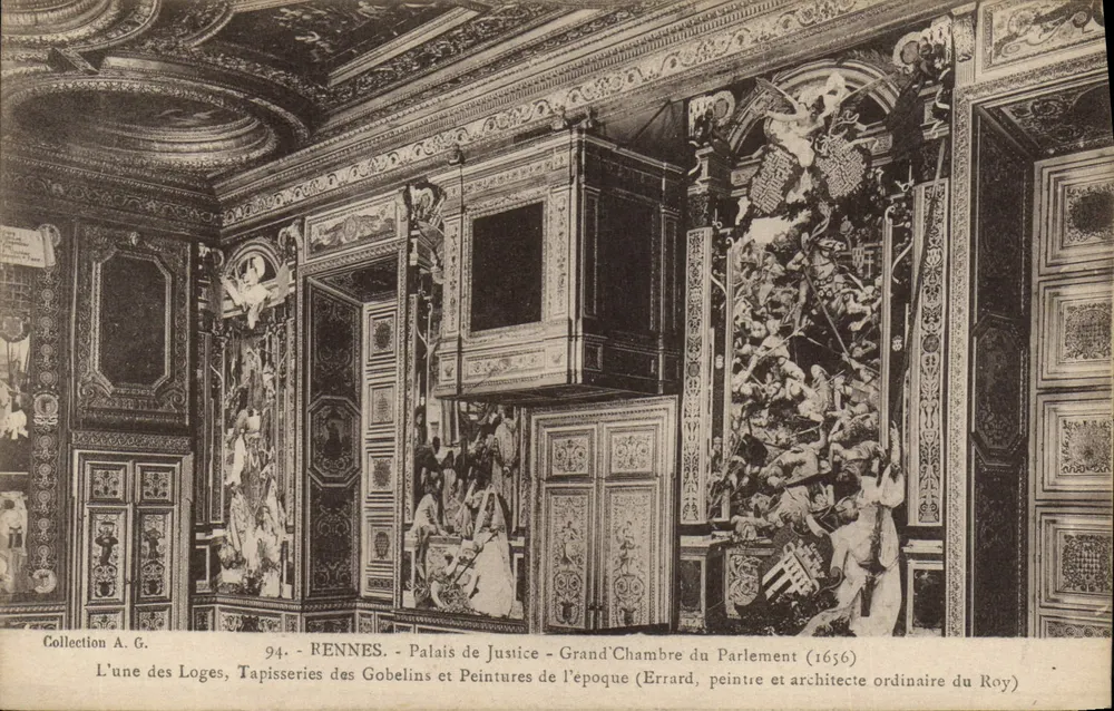 Rennes - Palast der Gerechtigkeit - Große Kammer des Parlaments (1656) — Teppiche von Gobelins und Gemälde der Zeit (Errard, Maler und ordentlicher Architekt des Königs) - Vorderseite