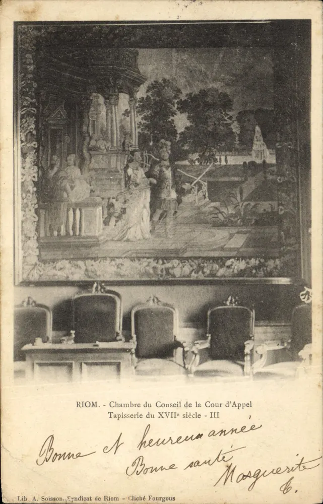 Riom - Sala do Conselho da Corte de Apelação — Tapeçaria do Século XVII - III — Lib. A. Soisson, Sindicato de Riom - Liché Fourgous - Frente