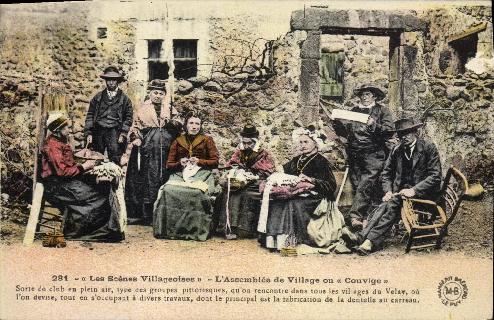 Die Dorfversammlung oder « Couvige » — ländliche Szene in Couvige, Velay — Editions d'Art Margerit-Bashmond, Le Puy - Vorderseite
