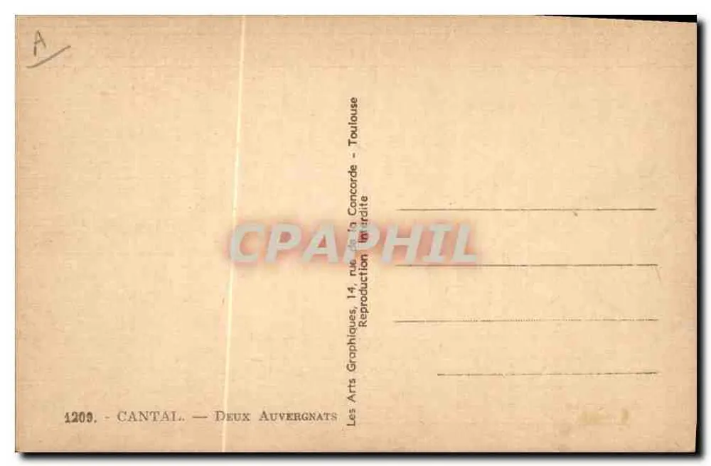 Dois Auvergnats — Cantal — Les Arts Graphiques, 14, rue de la Concorde, Toulouse - Verso