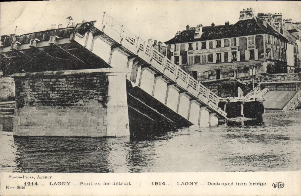 Lagny — Pont en fer détruit — Photo-Press, Agencey, 16ème Série - Recto