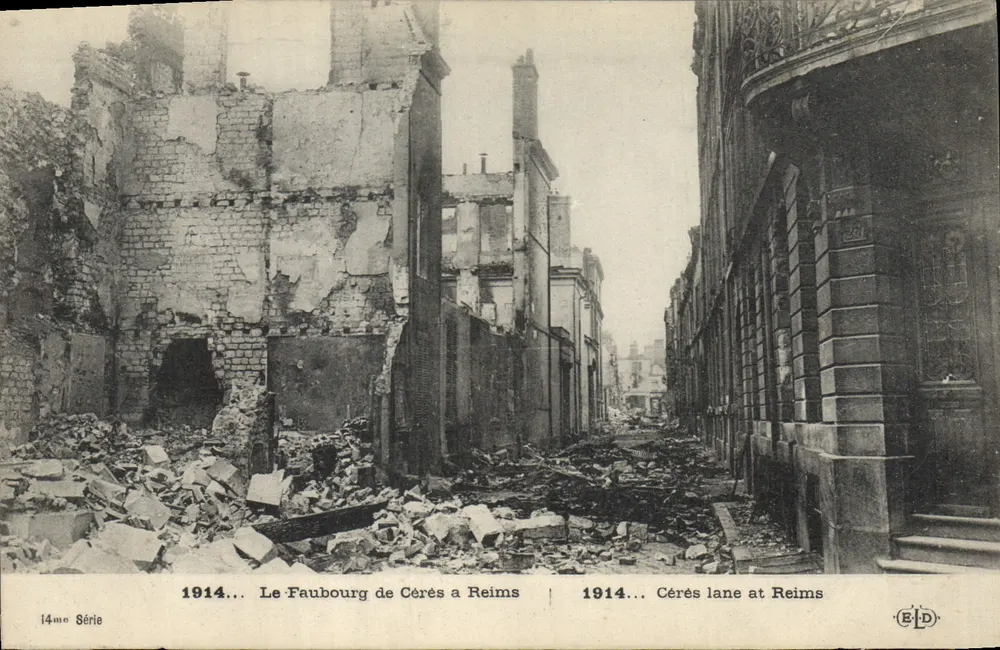 Der Faubourg de Cérès in Reims — Details der Zerstörung 1914 — Verleger ELD, 14. Serie - Vorderseite
