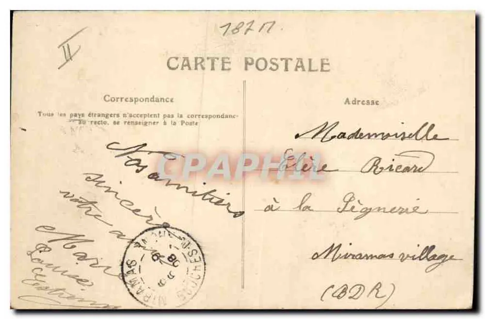 A Bourrée da Auvergne — cena de aldeia com músico e dançarinos — editor M.T. I.L., n° 302 Vis-à-Vis - Verso
