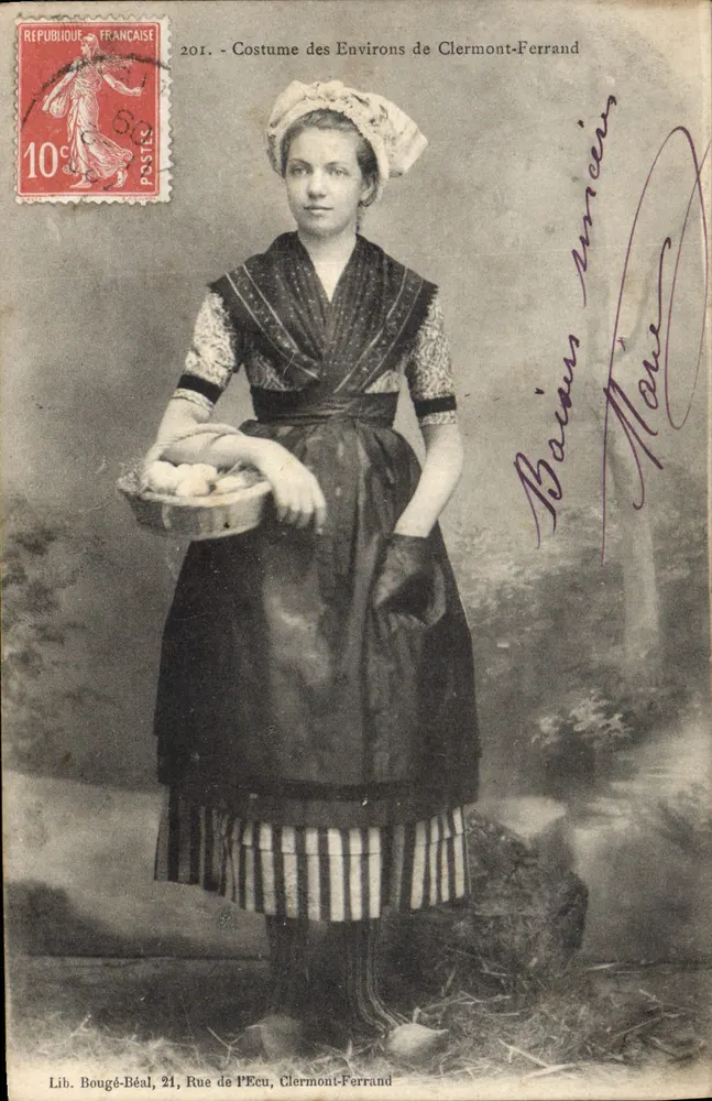 Traje dos arredores de Clermont-Ferrand — Lib. Bougé-Béal, 21 Rue de l’Ecu, Clermont-Ferrand — n° 201 - Frente
