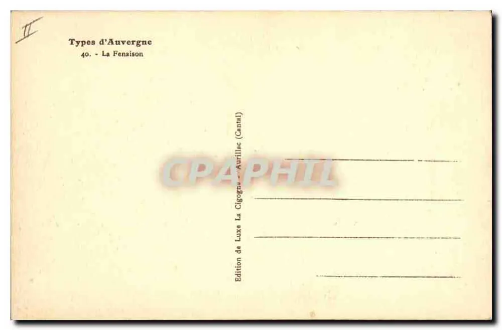 A Fenaison — Tipos da Auvergne — Edição de La Cigogne (Cantal) - Verso