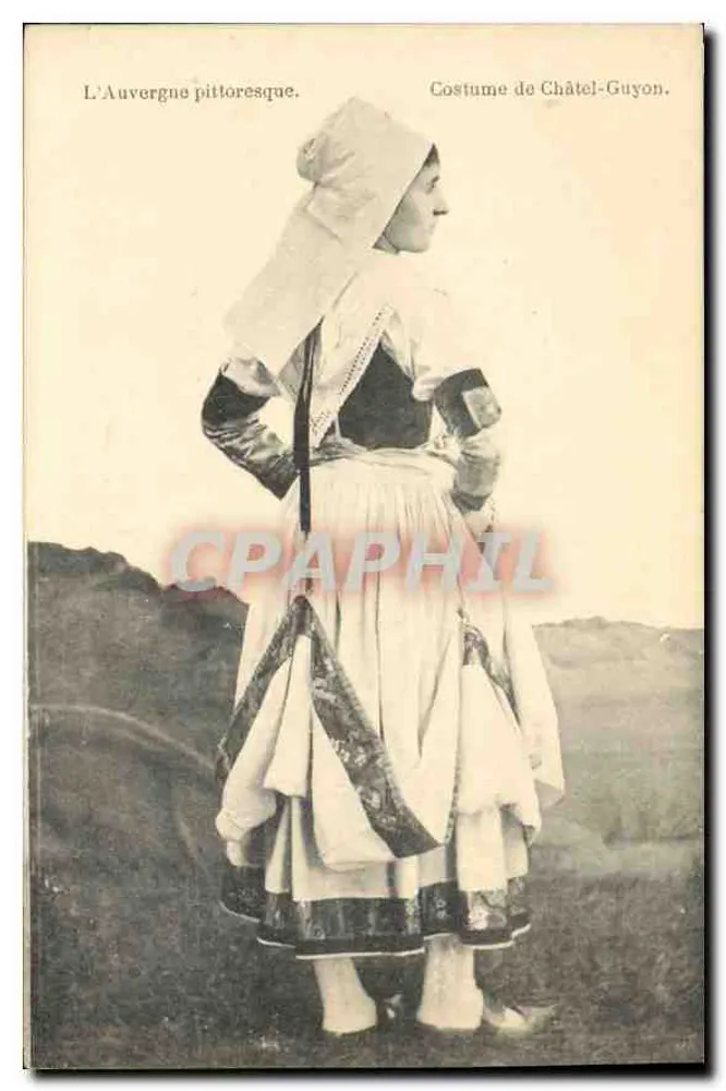 Kobieta w stroju tradycyjnym — Châtel-Guyon — wydawca nieznany - Awers