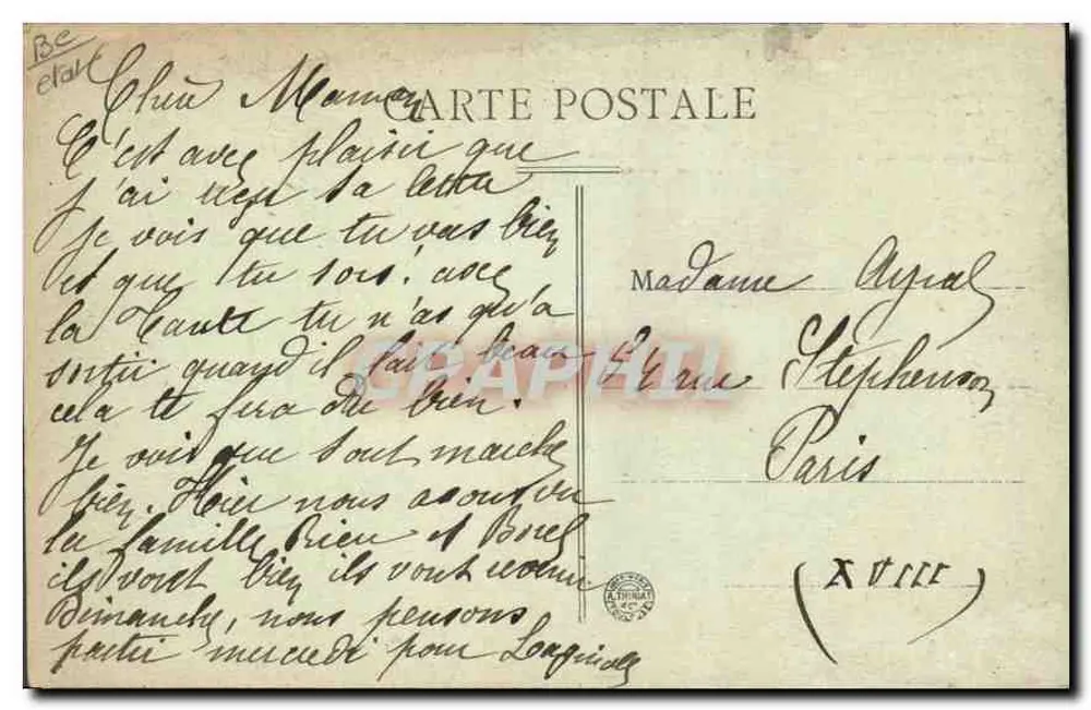 Em Auvergne - 31. Nossas gentis Laitières — texto poético impresso, jumentos e carruagem - Verso