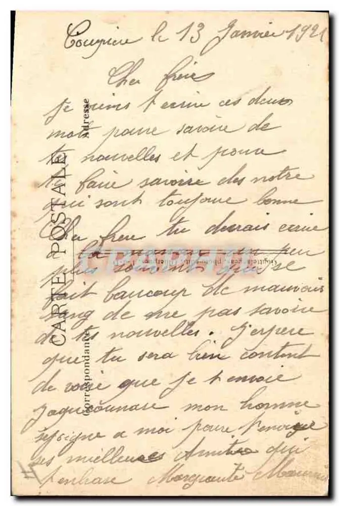 Kobieta w szaliku i kapeluszu na wsi — G. d'O. - 1028 - L'Auvergne - Rewers