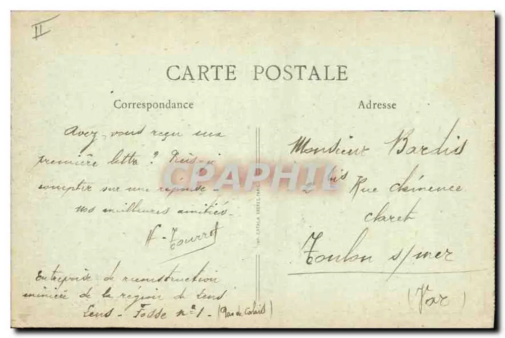 Lens - Ruinen der Hauptplatz — Verlag: F. Fanchon, Bethune - Rückseite