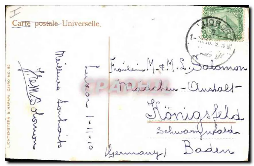 Theben, die Kolosse von Memnon — Universelle Postkarte n° 82, herausgegeben von Lichtenstern & Harari - Rückseite