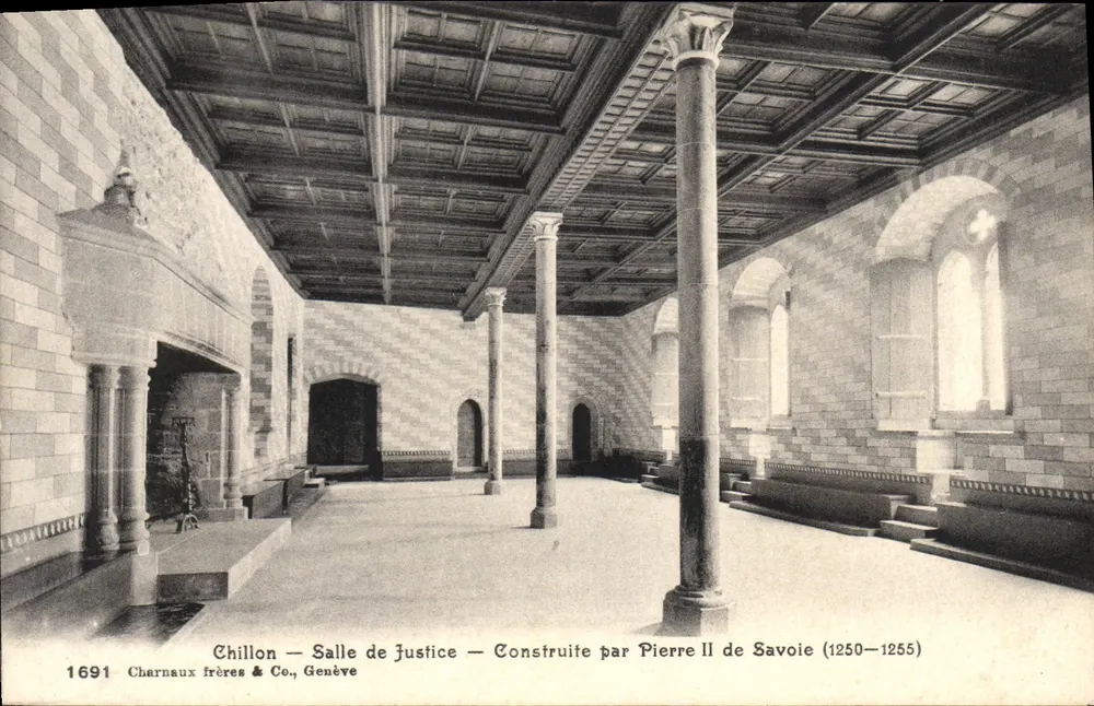 Chillon — Justizsaal — Von Pierre II. de Savoie erbaut (1250–1255) - Vorderseite