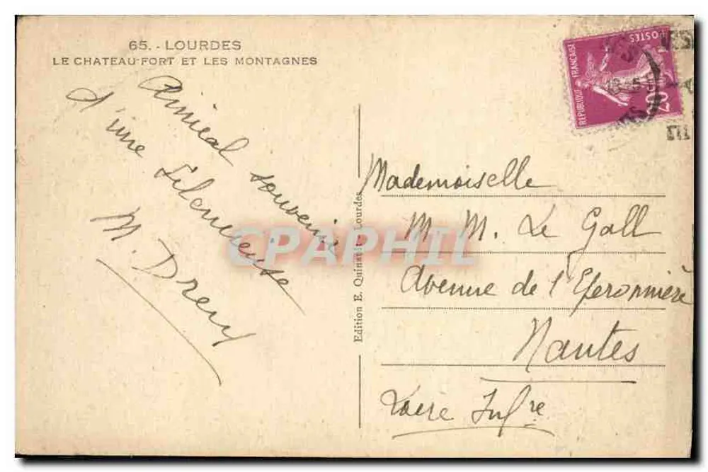 Lourdes — Das Schloss und die Berge — Édition E. Quintin Lourdes, n°65 - Rückseite