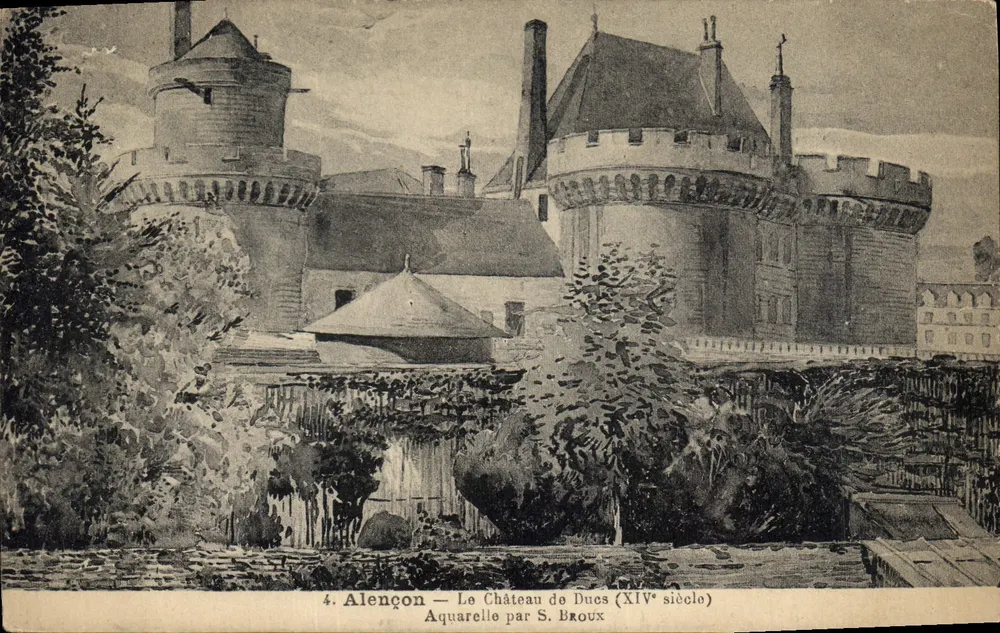 Alençon — Ansicht des Schlosses der Herren (14. Jahrhundert) — Aquarell von S. Broux - Vorderseite