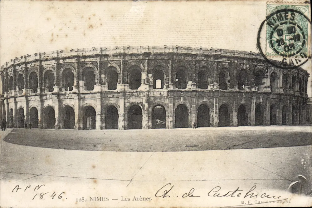 Nîmes — As Arênes — Editora B. F. Chalon & Sadne, n° 128 - Frente
