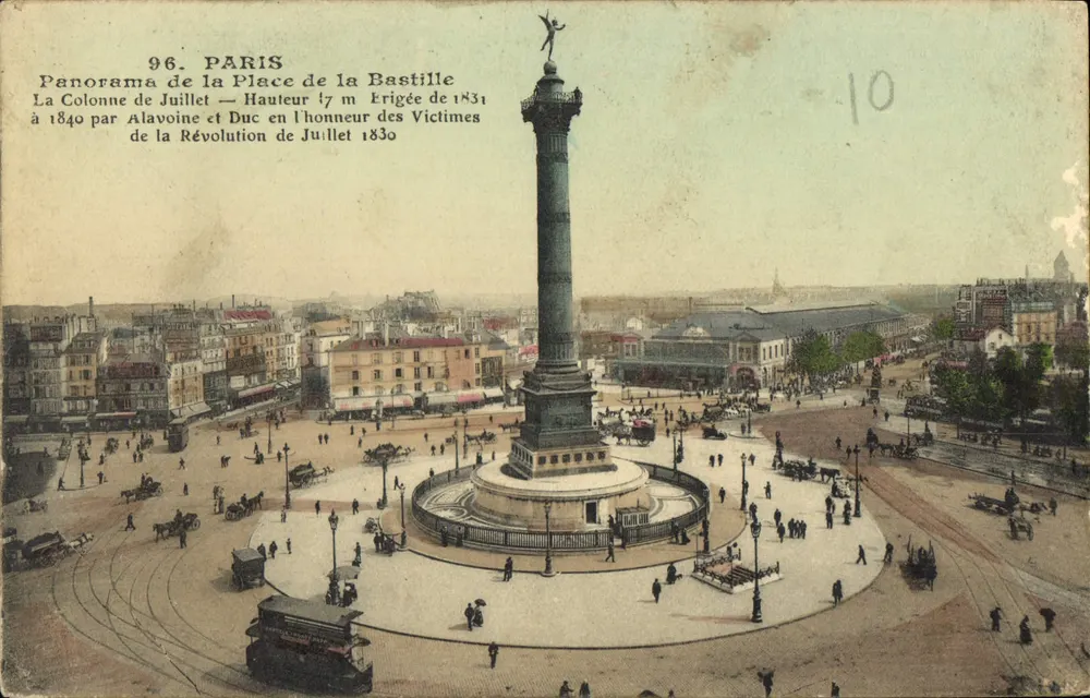 París — Panorama de la Plaza de la Bastilla — Columna de Julio — editor desconocido, n.º 96 - Anverso