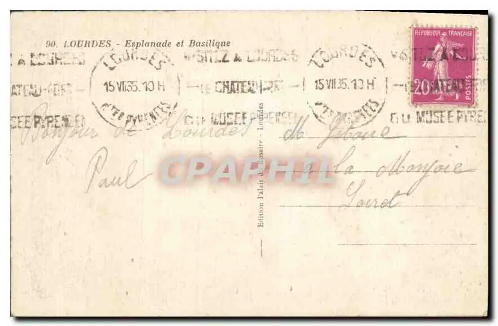 Pépinière do Rosaire — Lourdes — Edição Lourdes - Verso